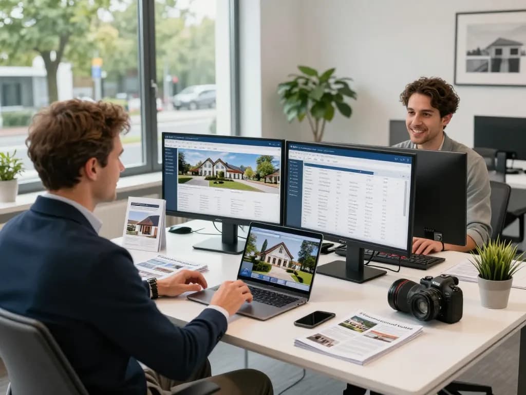 Engagierter Immobilienmakler Frankfurt Eschersheim berät Kunden in einem modernen Büro, um ihre Immobilie zu verkaufen.