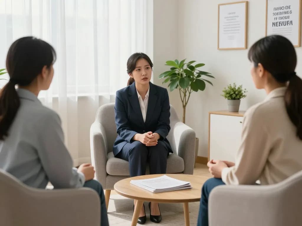 An inviting consultation room where a psychiatrist discusses 焦慮症 with a patient, revealing a supportive mental health environment.