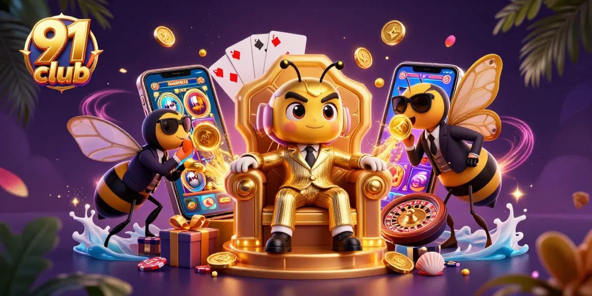 Engage in thrilling games at 91 club with a vibrant scene of adventures, spinners, and rewards.