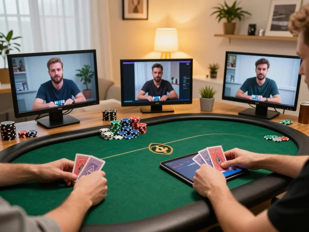 Player engaging in an online poker game showcasing strategic gameplay at home, highlighting 789 betting