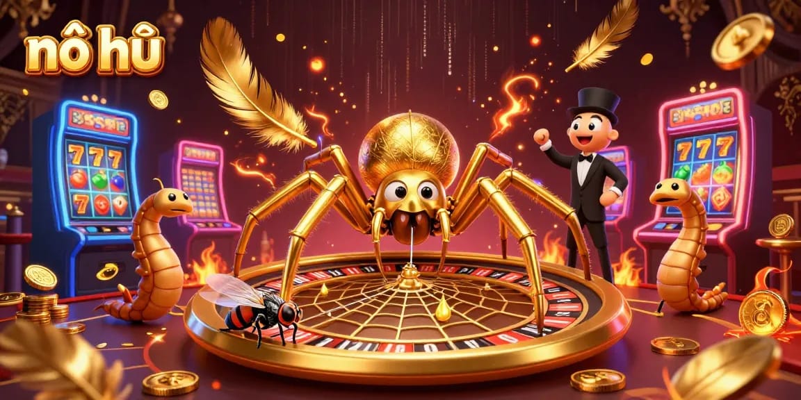 Experience the excitement of nổ hũ in an ultra-detailed casino scene with vibrant slot game elements.