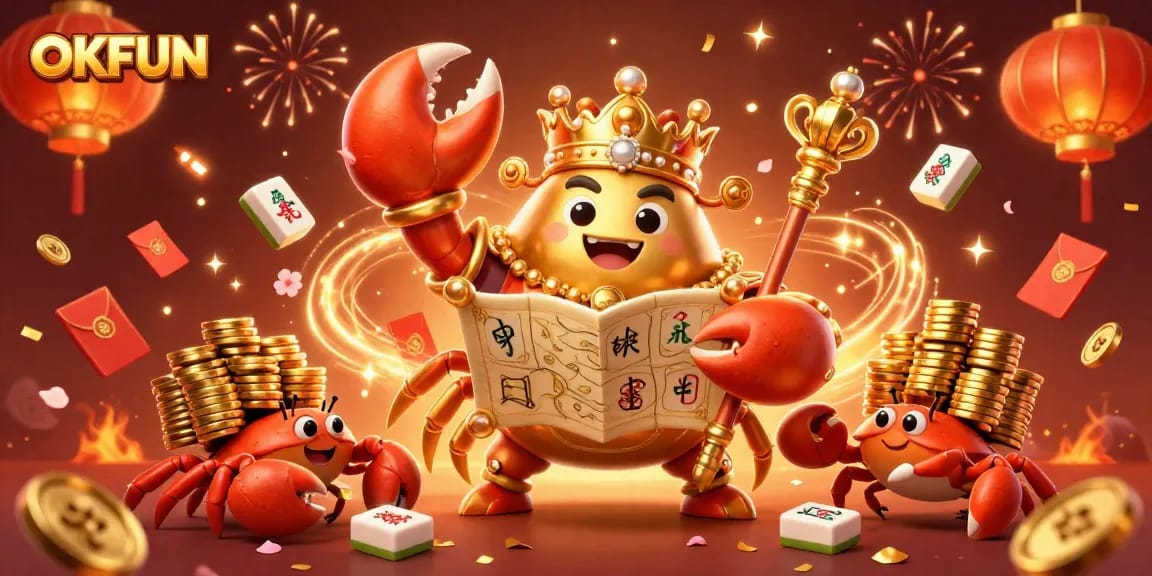 Experience the thrill of OKFUN with dynamic gaming characters amid vibrant casino elements.