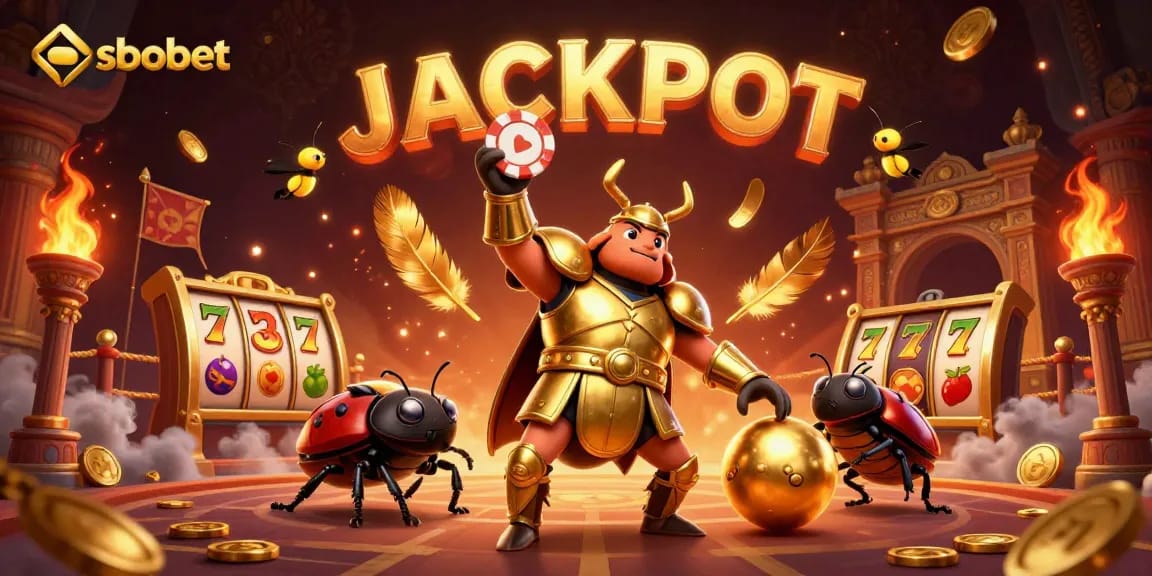 Engage with sbobet's thrilling online casino experience featuring vibrant characters celebrating a jackpot.
