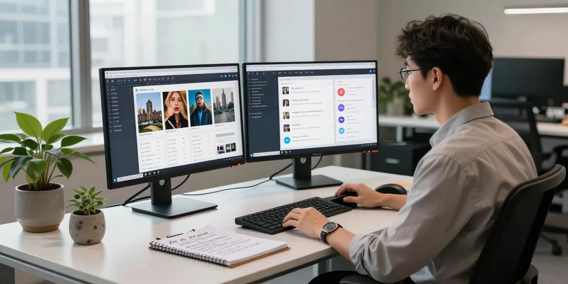 Detect AI image moderation in a professional workspace, showcasing advanced content analysis technology and analytics.