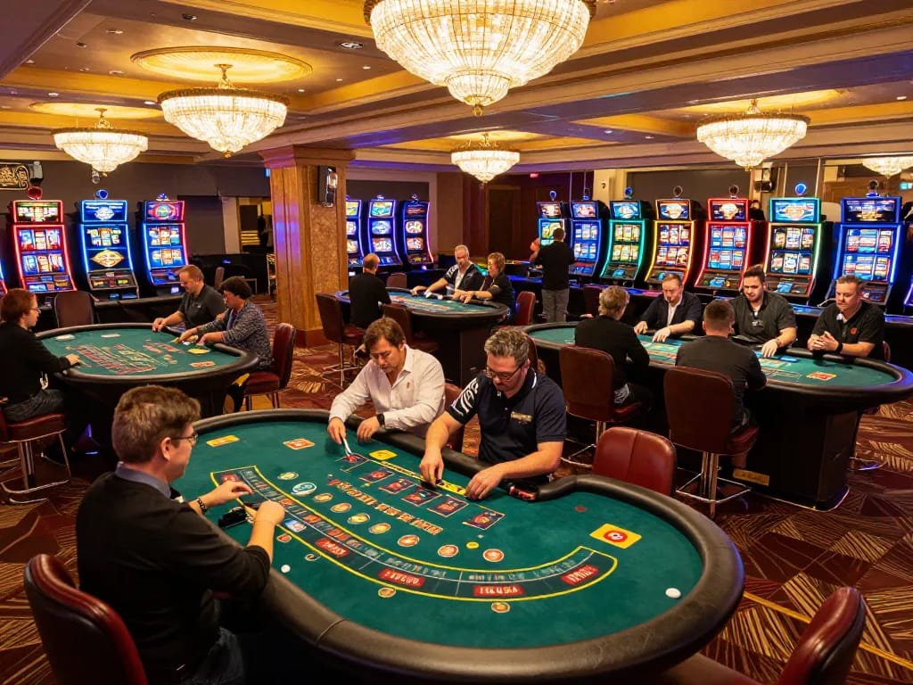Players engaging in exciting games at MM 88's luxurious casino floor with vibrant atmosphere.