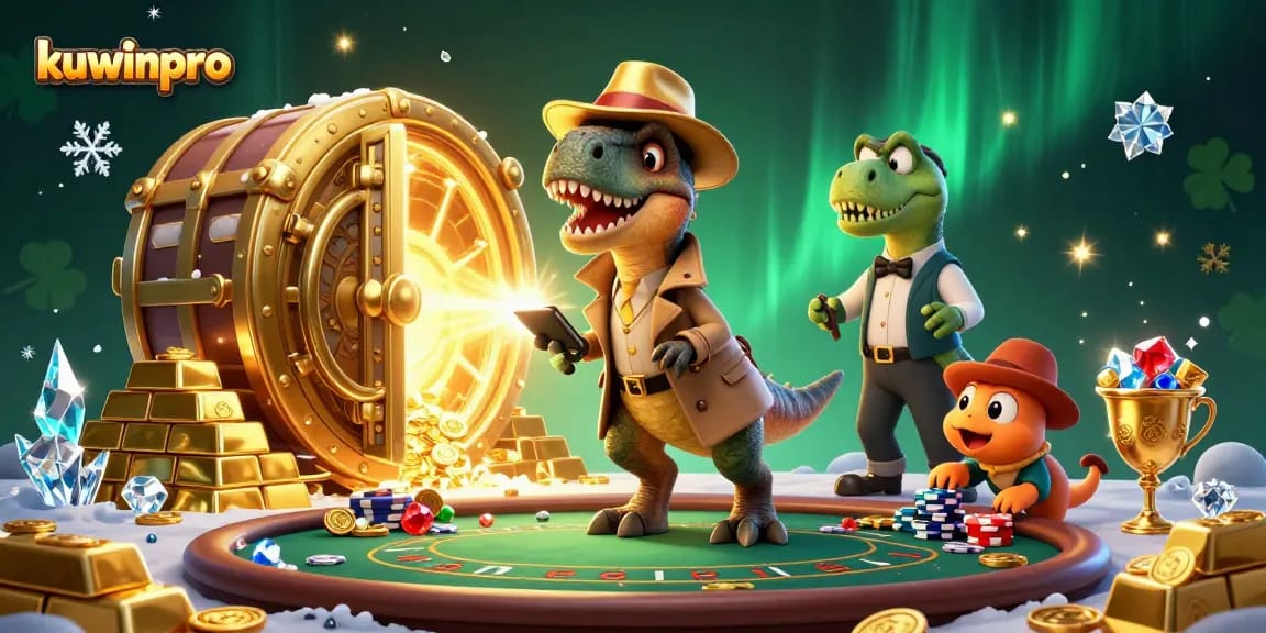 Experience thrilling gameplay with kuwinpro’s vibrant 3D casino characters against a treasure-filled backdrop.