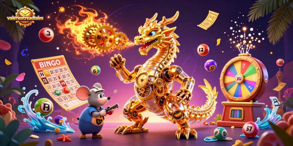 Experience the excitement at valeriesthreadtales with a thrilling golden dragon and dynamic casino elements.