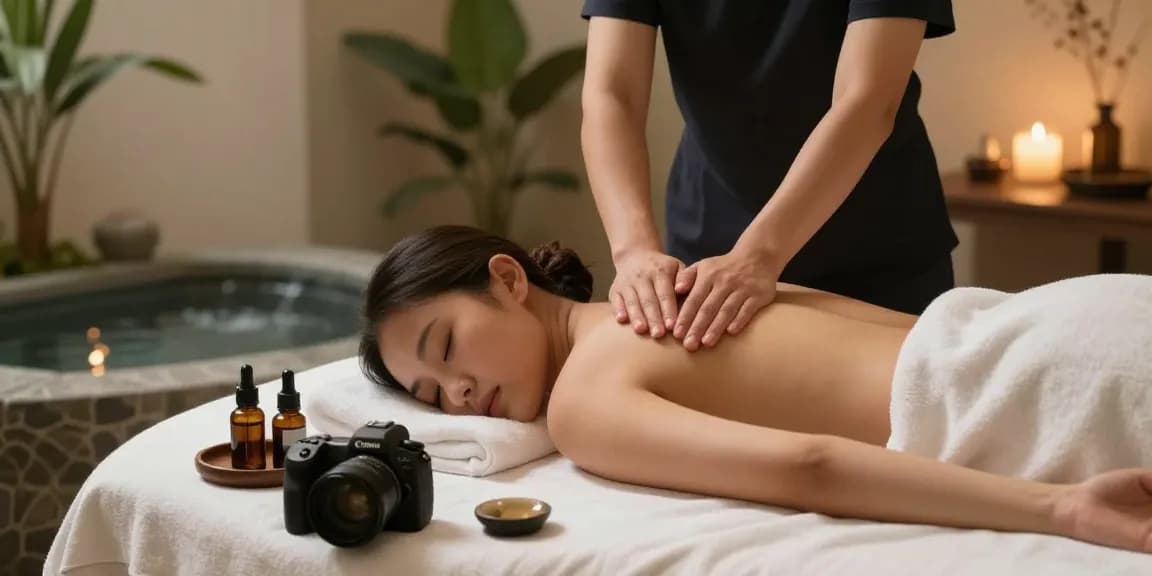 마사지 테라피를 받는 모습과 편안한 환경을 담은 이미지