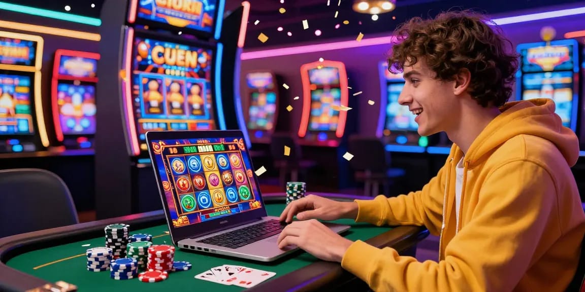Player enjoying an exciting online slot game experience with vibrant graphics and casino elements.