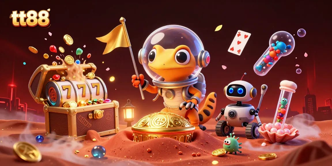 Experience thrilling gaming action at tt88 with a Martian gecko uncovering hidden treasures.