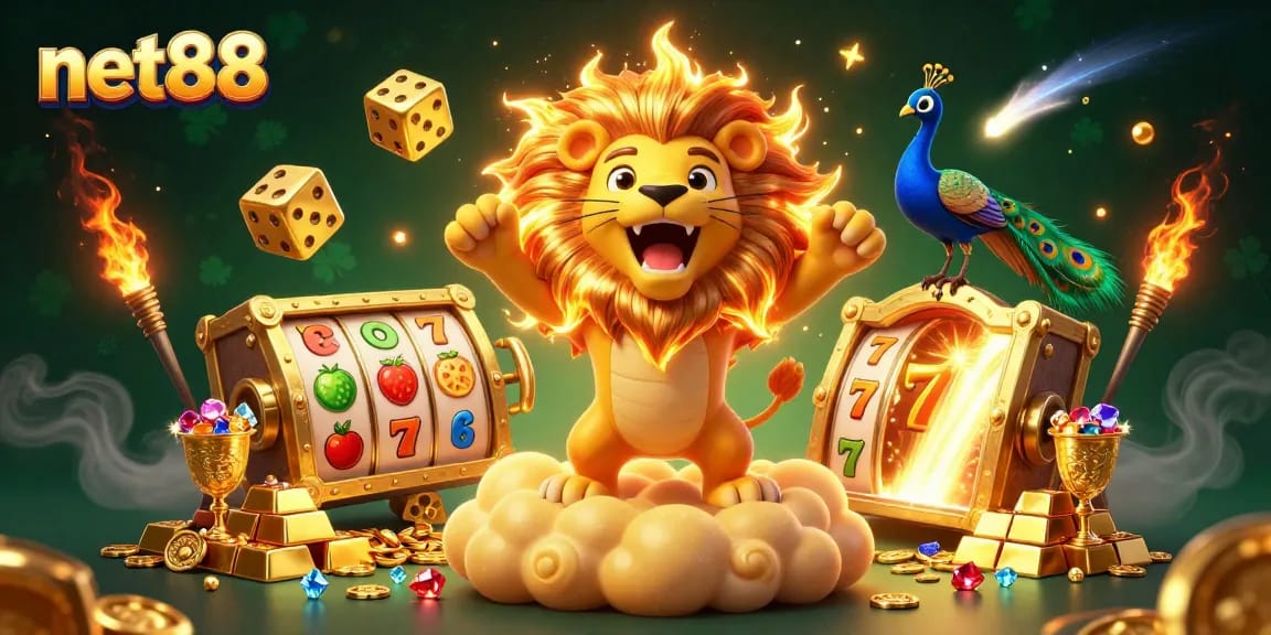 Experience thrilling slot action with net88's vibrant golden scene showcasing lively game elements.