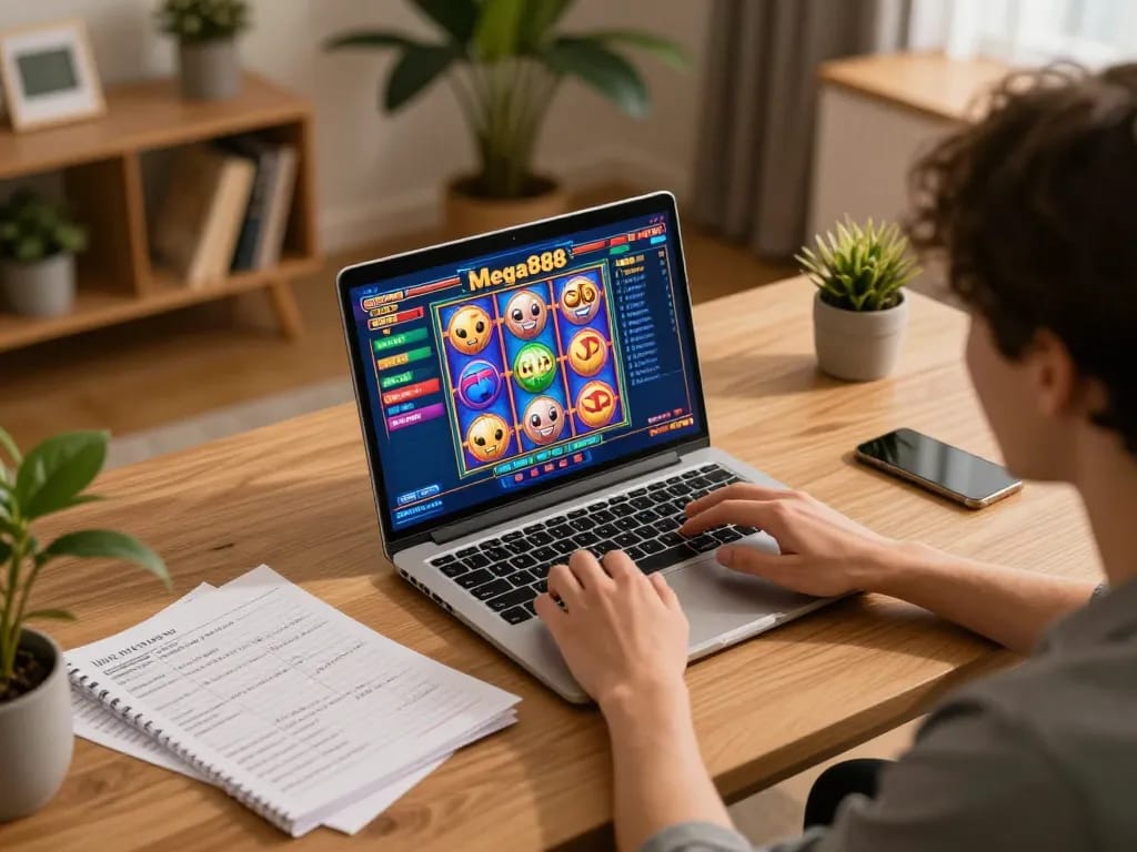 Experience thrilling Mega888 gameplay during online session with vibrant slot machine interface