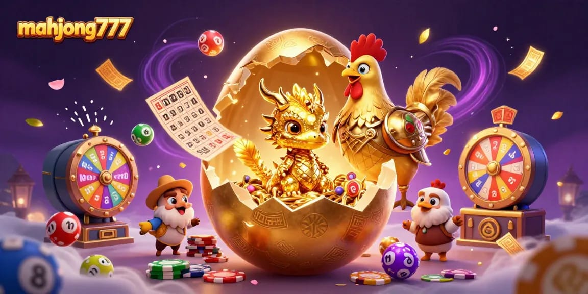 Experience thrilling gameplay with mahjong777, featuring a golden dragon on poker chips amidst dynamic lottery elements.
