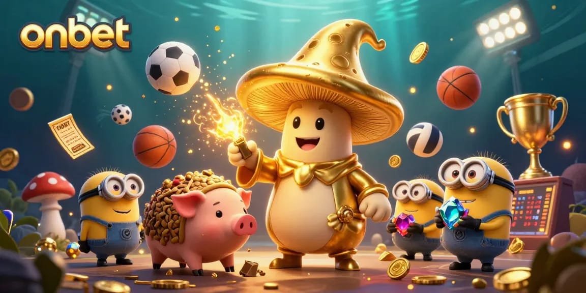 Experience thrilling wins at onbet with golden wizard and treasure in an engaging casino scene.