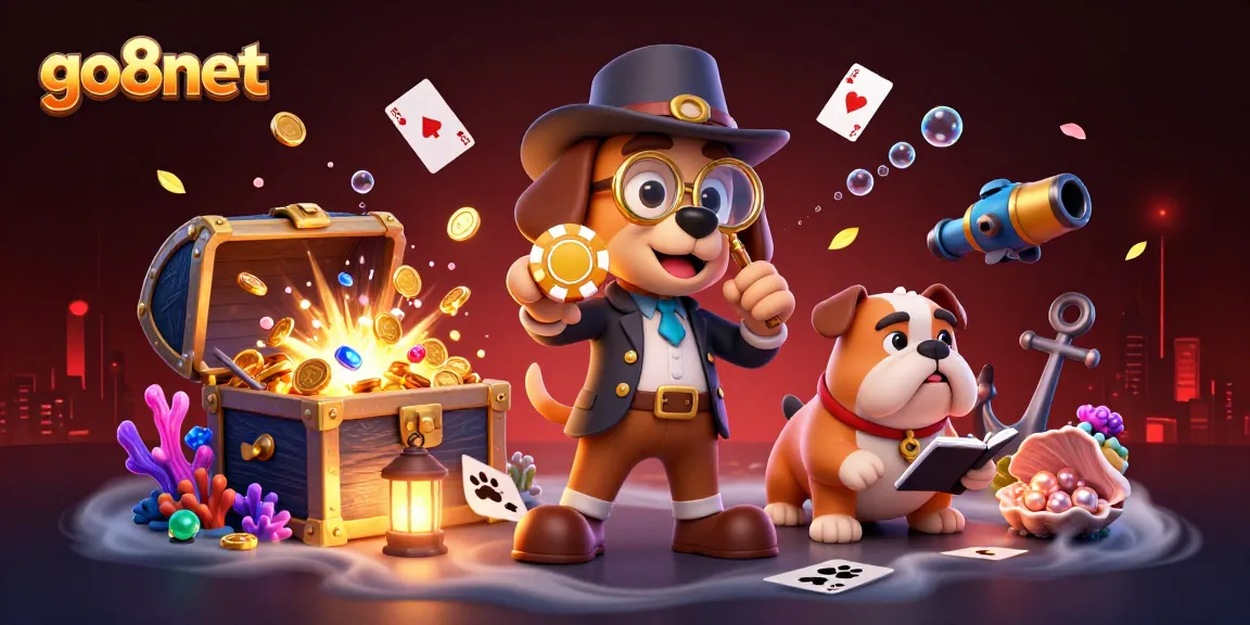 Engage with go8net's casino excitement as a detective examines clues among treasure.