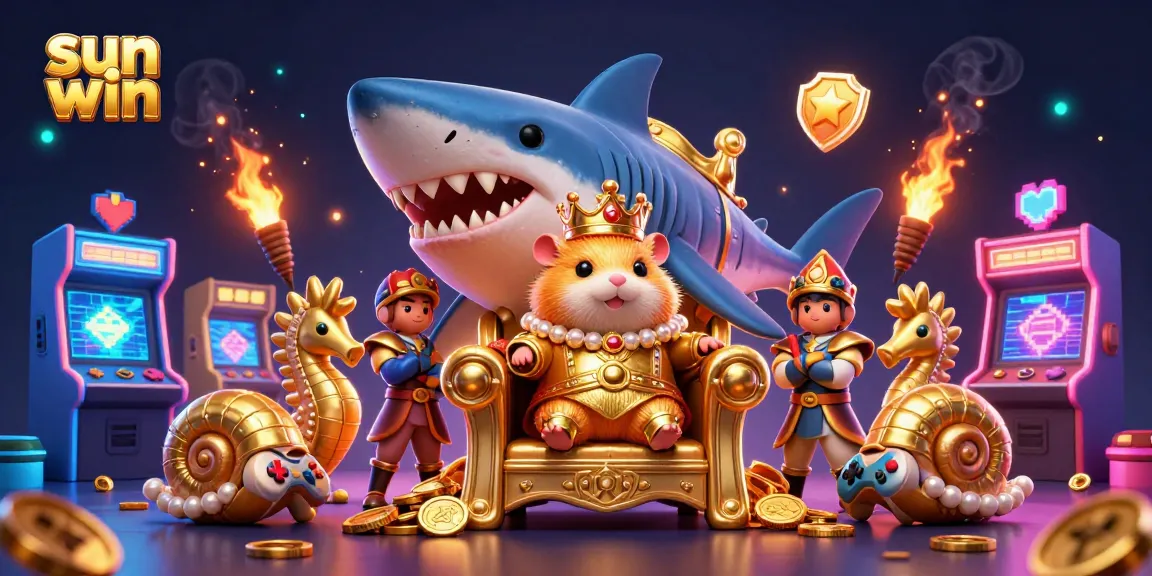Win big with sun win in this vibrant casino-themed 3D illustration featuring exciting game characters.