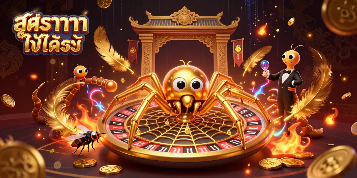 Spinning a roulette wheel, สูตรบาคาร่าใช้ได้จริง showcases a golden spider and fly in a vibrant 3D casino scene.