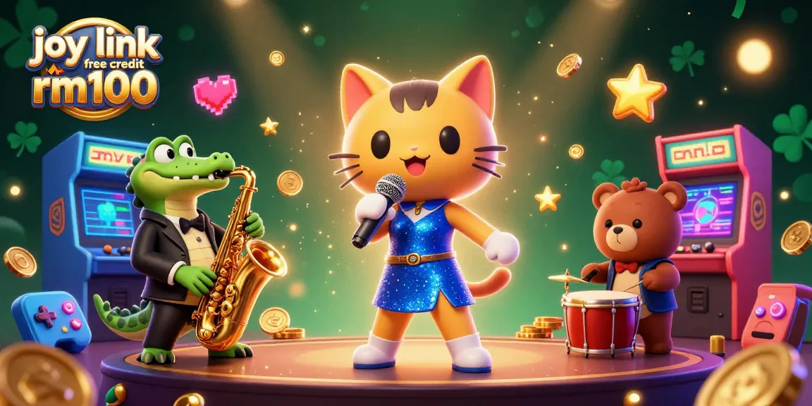 Experience vibrant gaming with joy link free credit rm100 in a jazz-themed casino scene.