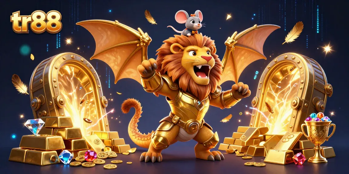 Experience the thrill of tr88 in this dazzling 3D casino illustration with golden treasures.