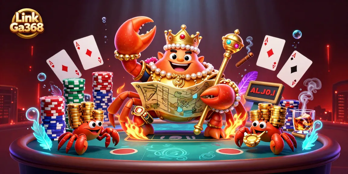 Bet on Link Ga368 with a vibrant golden crab emperor overseeing a thrilling cockfighting scene.