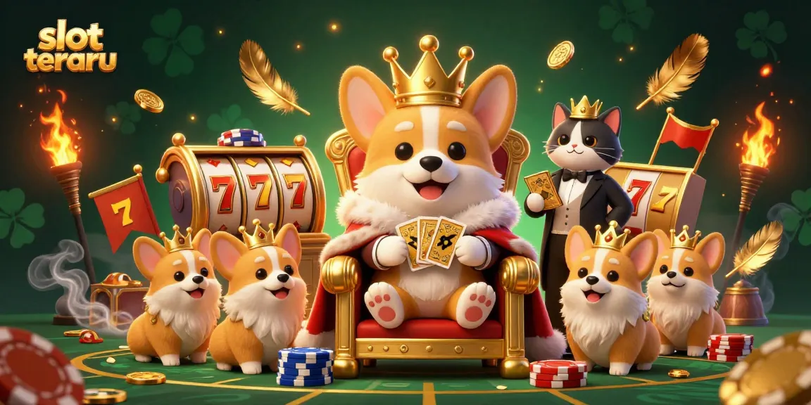 Experience the thrill of slot terbaru with our royal corgi and cat butler at a vibrant casino scene.
