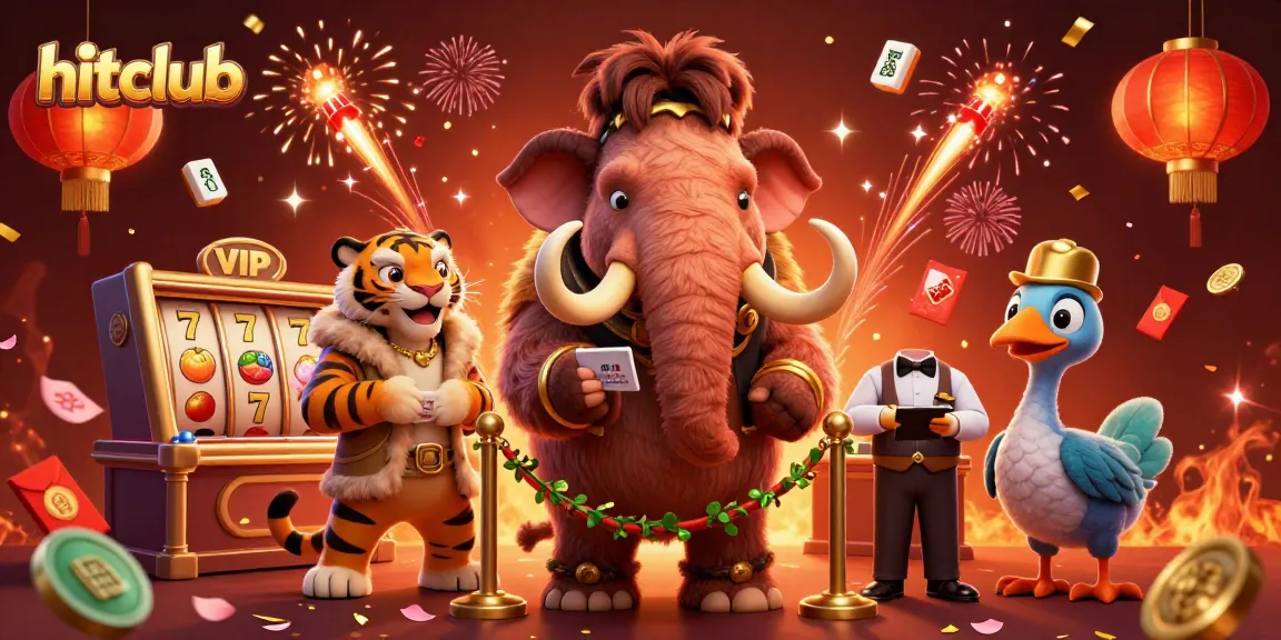 Experience the excitement at hitclub with vibrant casino characters and festive elements.