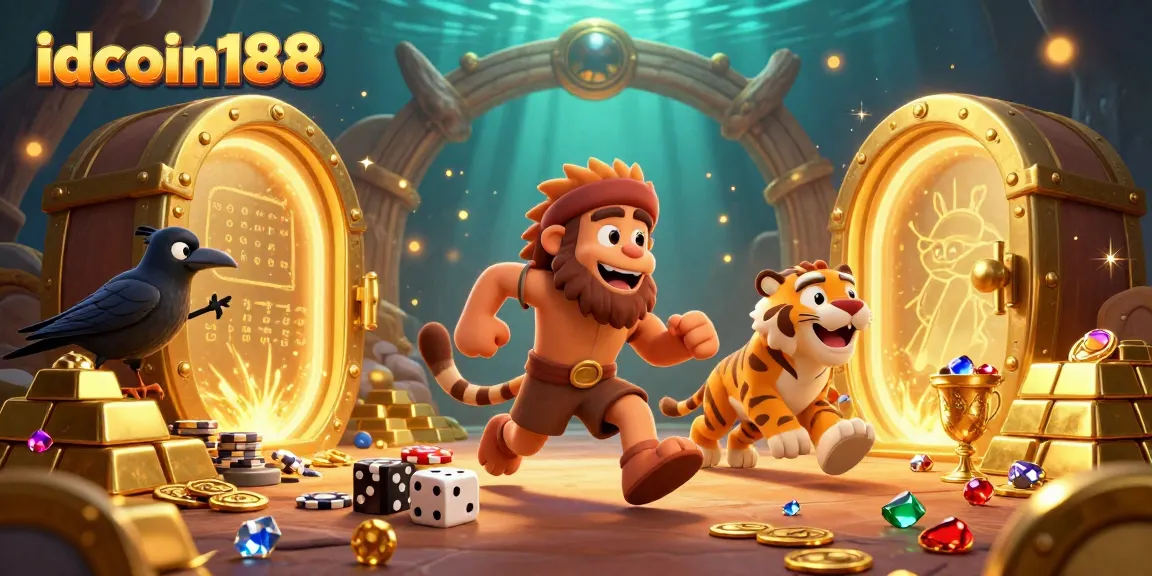 Experience the excitement of idcoin188 with a prehistoric gambling theme featuring vibrant characters and rich treasures.