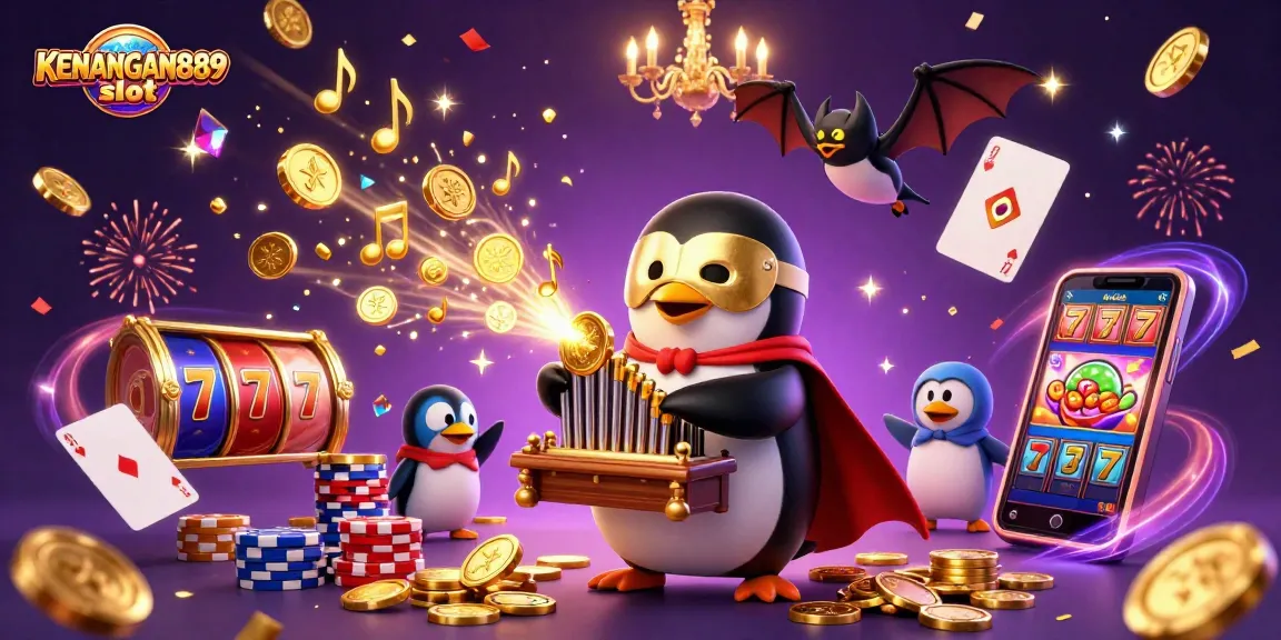 Experience thrilling play with KENANGAN889 slot featuring dynamic symbols and characters in an enchanting casino scene