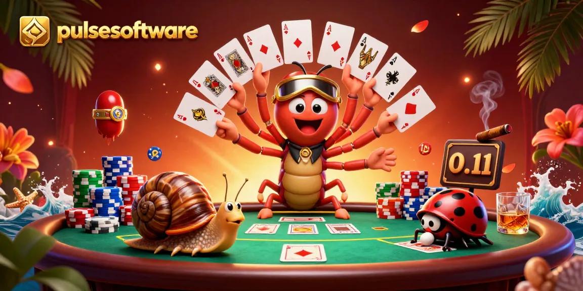 Experience exhilarating gameplay at pulsesoftware's animated poker scene with exciting card action.