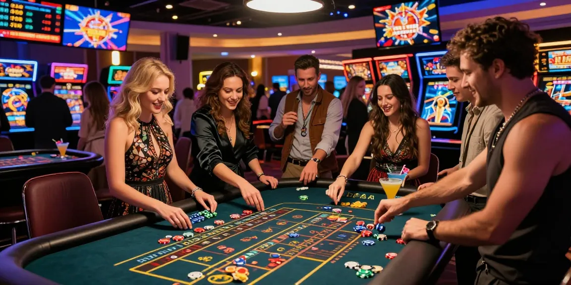 Festa tra amici nei migliori casino non AAMS con roulette e luci vivaci.