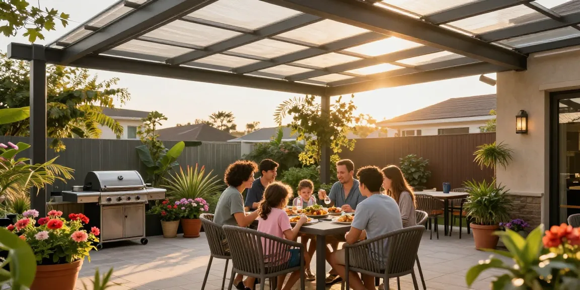 Terrassenüberdachungen aus Aluminium schaffen eine einladende Atmosphäre für Familienfeiern im Freien.