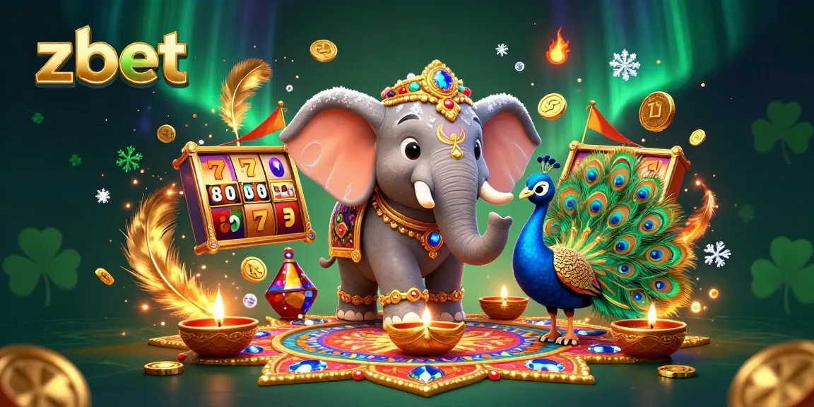 Engage in thrilling action with zbet's colorful casino games, featuring elephants and festive lights.