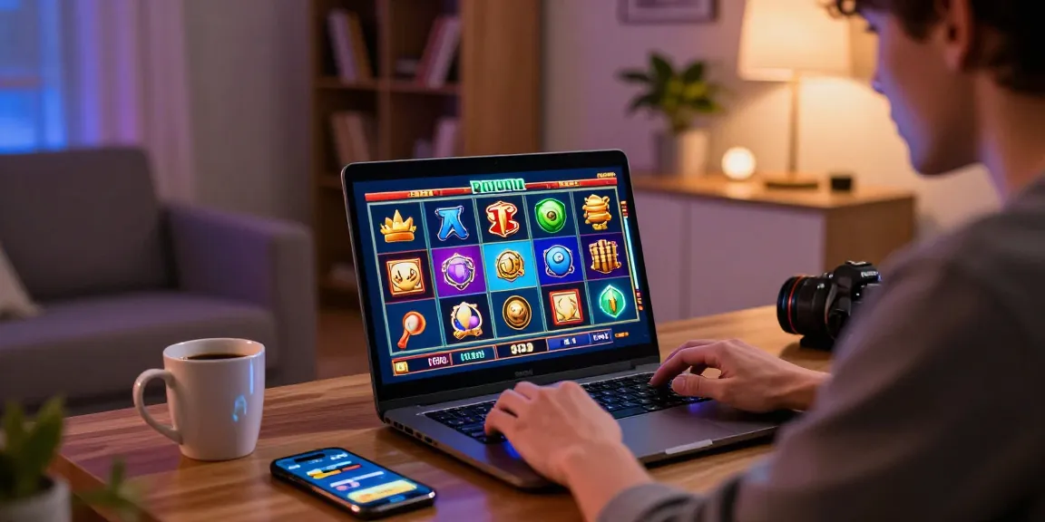 Exciting gaming scene highlighting a player at https://eviz.org.uk using credit cards for online casino slots, showcasing a vibrant atmosphere and diverse games.