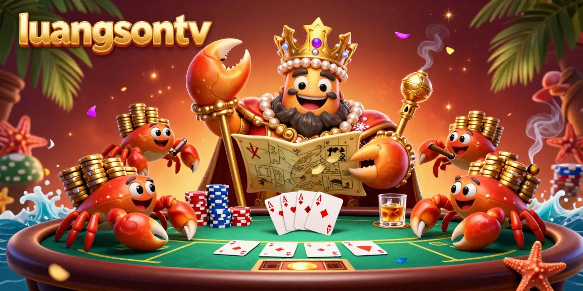 Interactive gambling experience on luongsontv showcasing a golden crab emperor surrounded by poker elements.