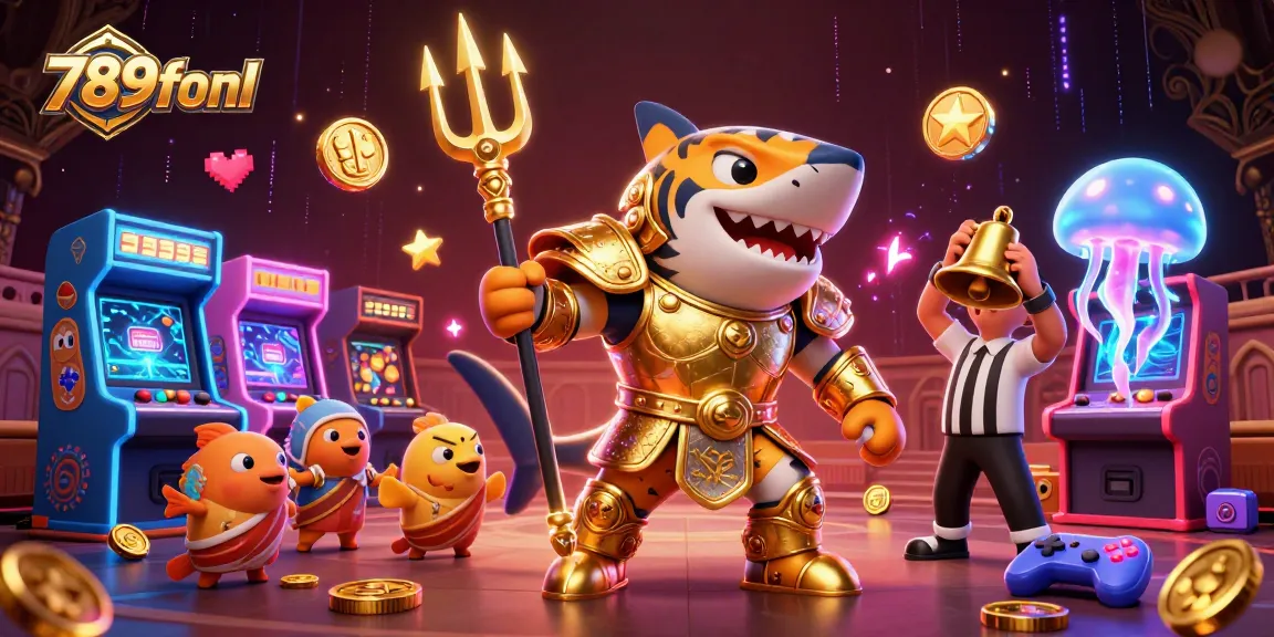Engage with 789fonl's thrilling underwater casino action featuring a bold tiger shark and vibrant gaming elements.