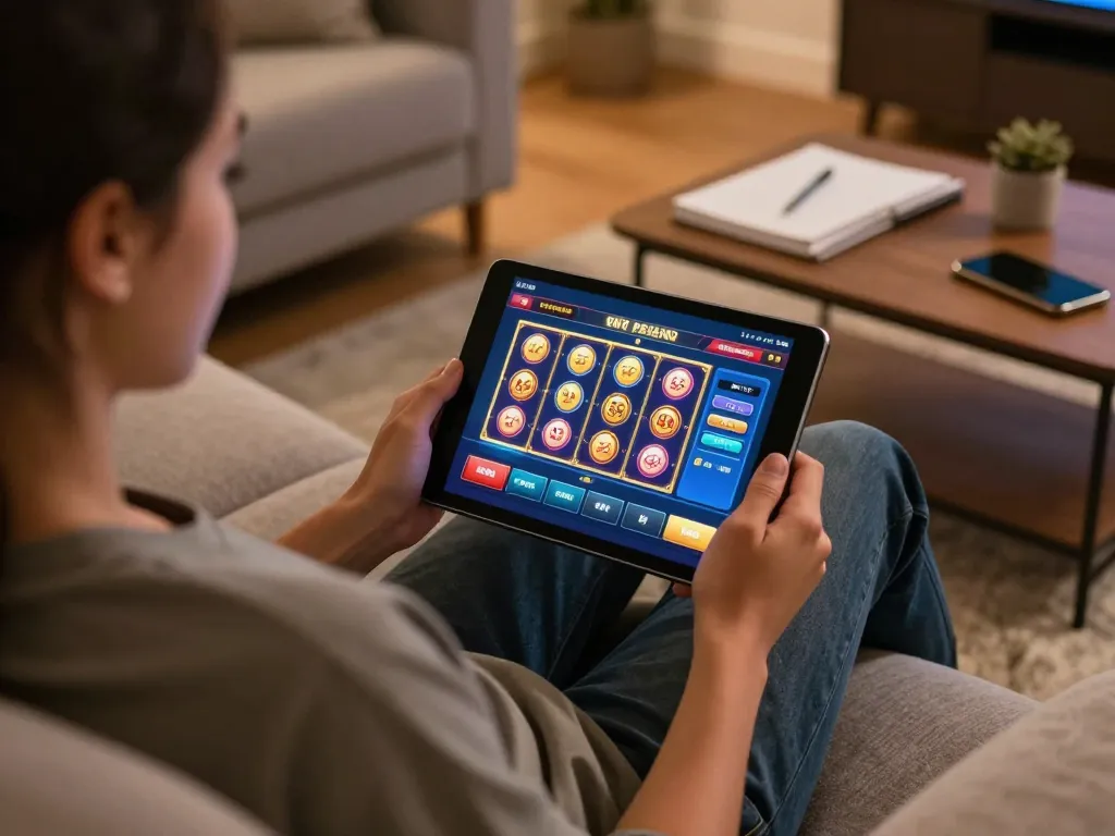 Engaging in đăng nhập gg88 on an online casino app in a cozy home setting