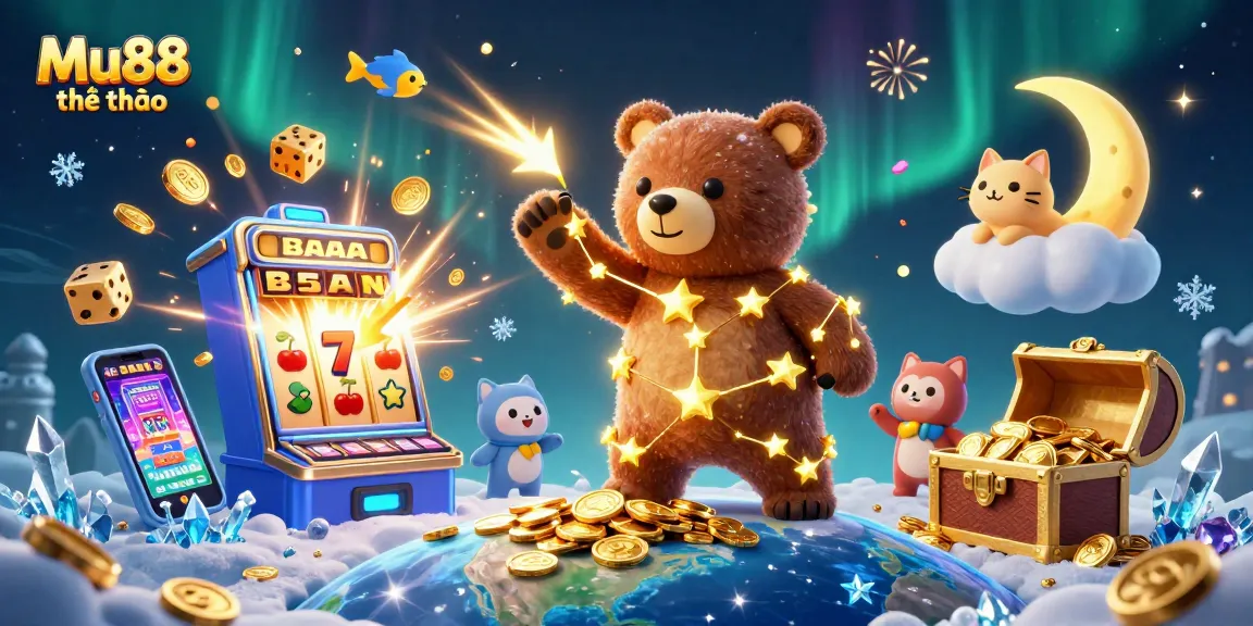 Mu88 thể thao: Capture exciting moments with our 3D gaming illustration featuring vibrant casino elements and characters.
