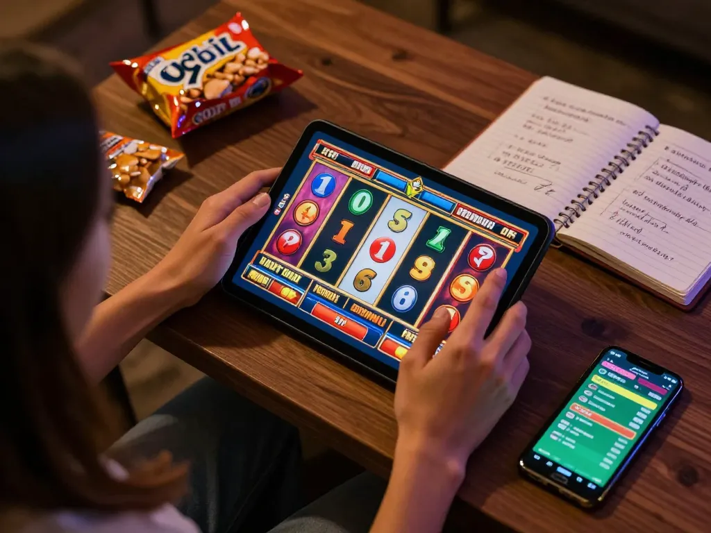 Engaging gameplay at slot bet 400 illustrated on a tablet screen during cozy home gaming session.