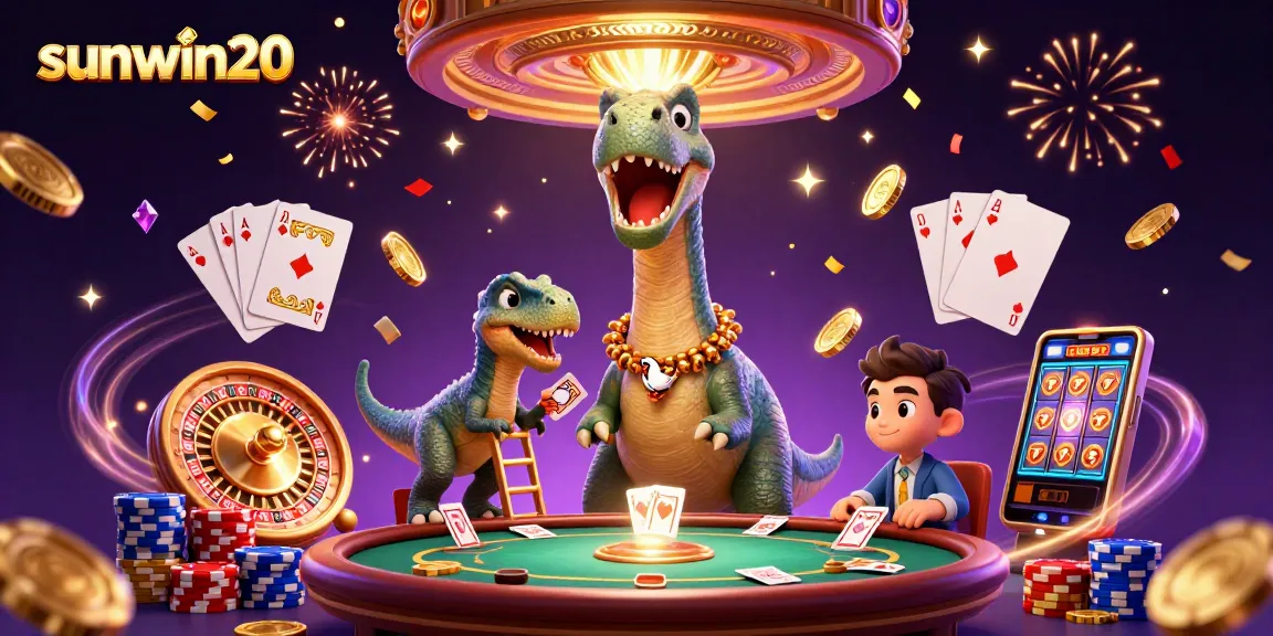 Generate excitement at sunwin20 with dynamic casino action, featuring a playful 3D dinosaur scene.