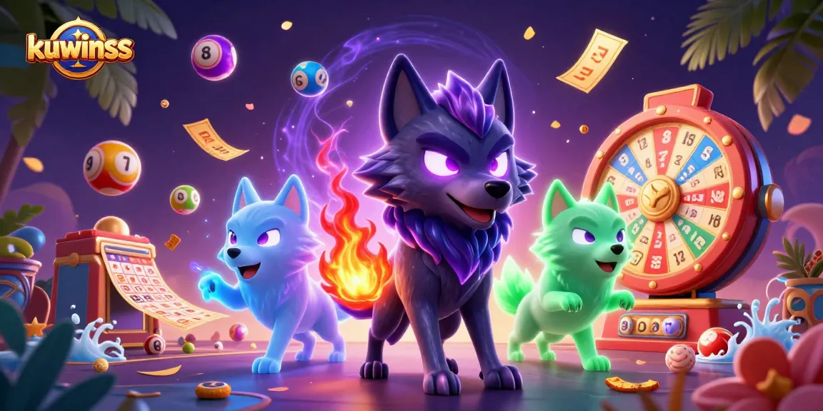 Engage in the excitement of kuwinss with vibrant lottery elements, dynamic characters, and rich casino visuals.