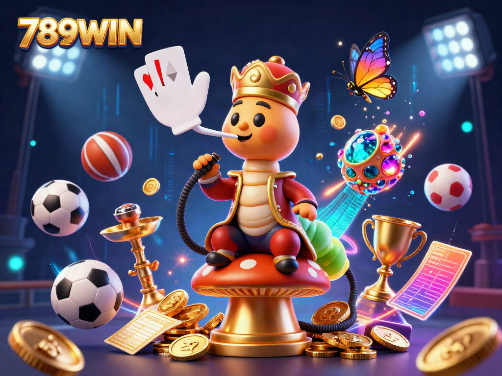 Experience thrilling gaming action at 789WIN with a vibrant scene featuring a whimsical caterpillar and dynamic sports elements.