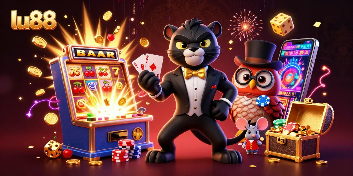 lu88 showcases an enchanting scene of a stylish panther dealing cards at a vibrant casino