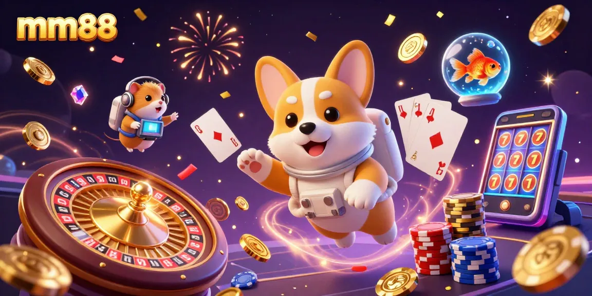 Experience thrilling gameplay and soaring winnings with mm88's vibrant casino scene featuring dynamic characters.