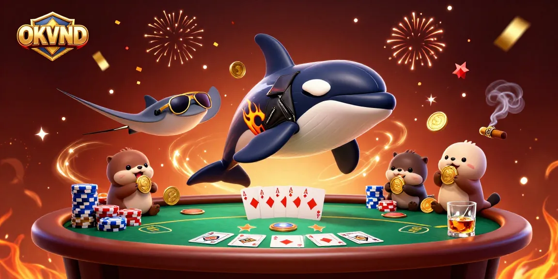 Engage with OKVND through a vibrant casino scene featuring characters and dynamic gambling elements.
