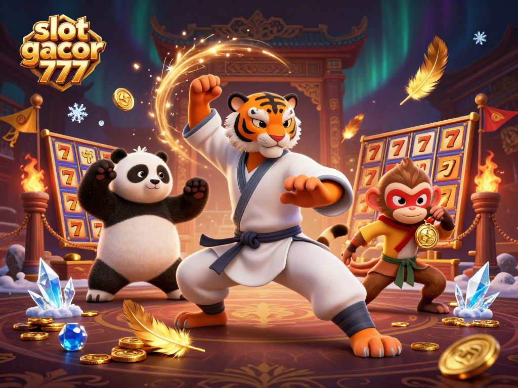 Spin to win with slot gacor 777 in a vibrant, energetic casino scene featuring playful characters and golden rewards.