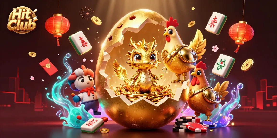 Experience thrilling wins at Hit Club with a vibrant 3D illustration featuring golden dragon and gaming elements.