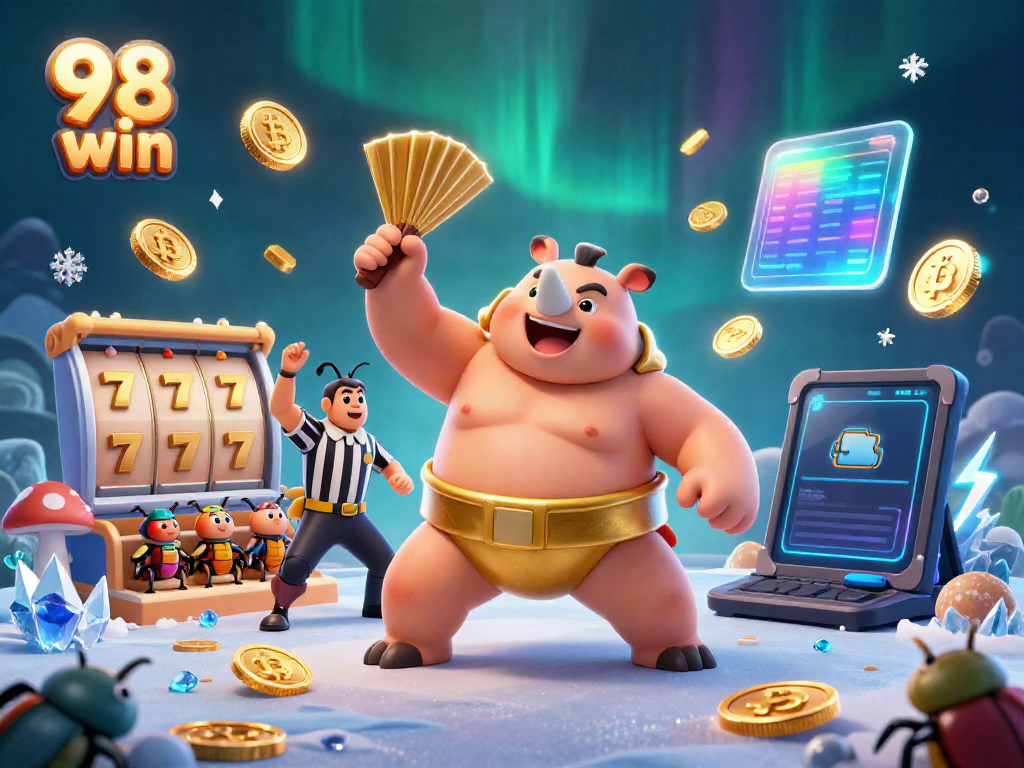 Experience the excitement of 98 win as a beetle champion unleashes golden coins in a thriving casino.