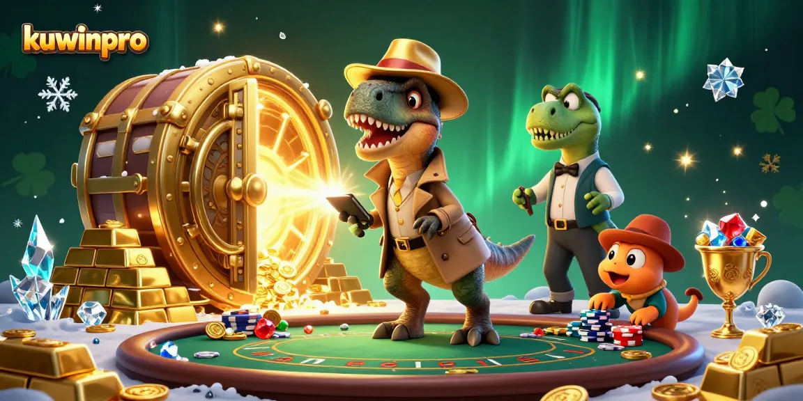 Experience thrilling gameplay with kuwinpro’s vibrant 3D casino characters against a treasure-filled backdrop.