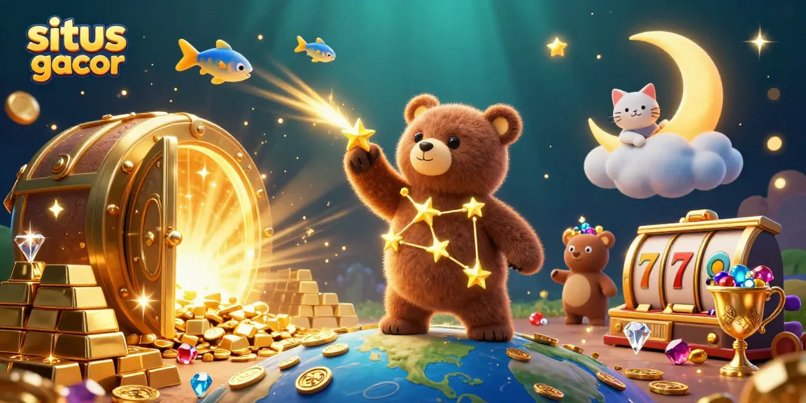Engage with situs slot gacor as whimsical characters interact in a vibrant casino treasure scene.