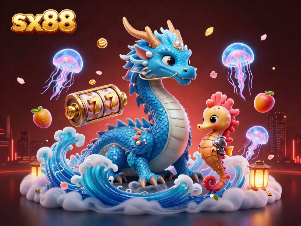 Experience the thrilling SX88 with colorful slot symbols and vibrant underwater characters in this dynamic casino scene.